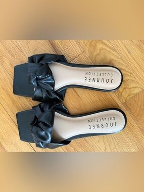 Journee Collection Black Knotted Square-Toe Slide Mules